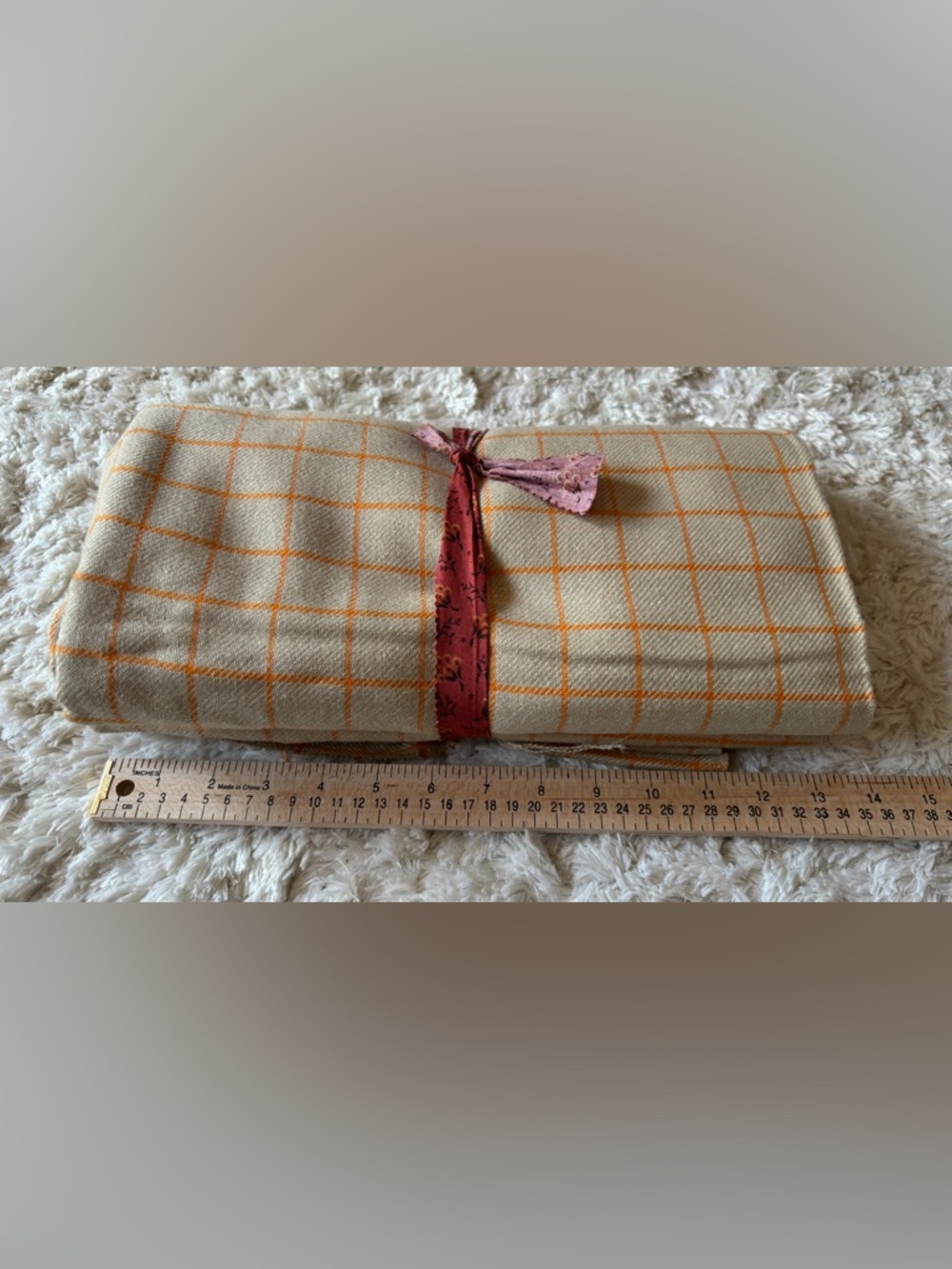 VTG Wool Blend - Checked Beige and Orange Fabric